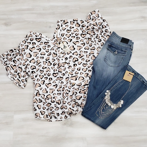 NEW Easel Boho Loose Heart Blouse - Picture 4 of 6